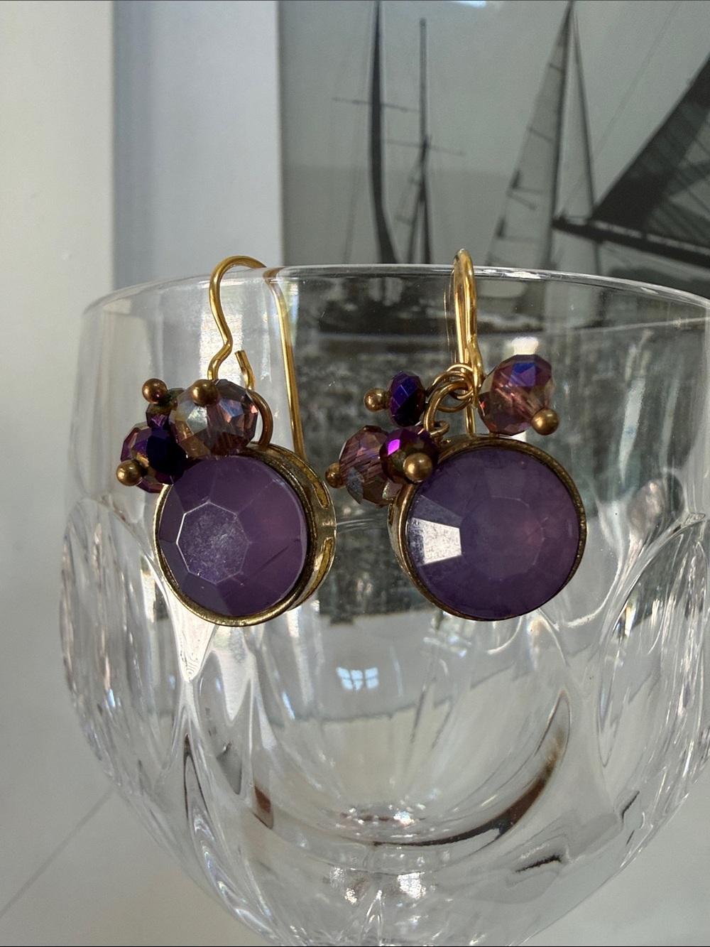 Anthropologie Gold-Tone Earrings with Purple Accents